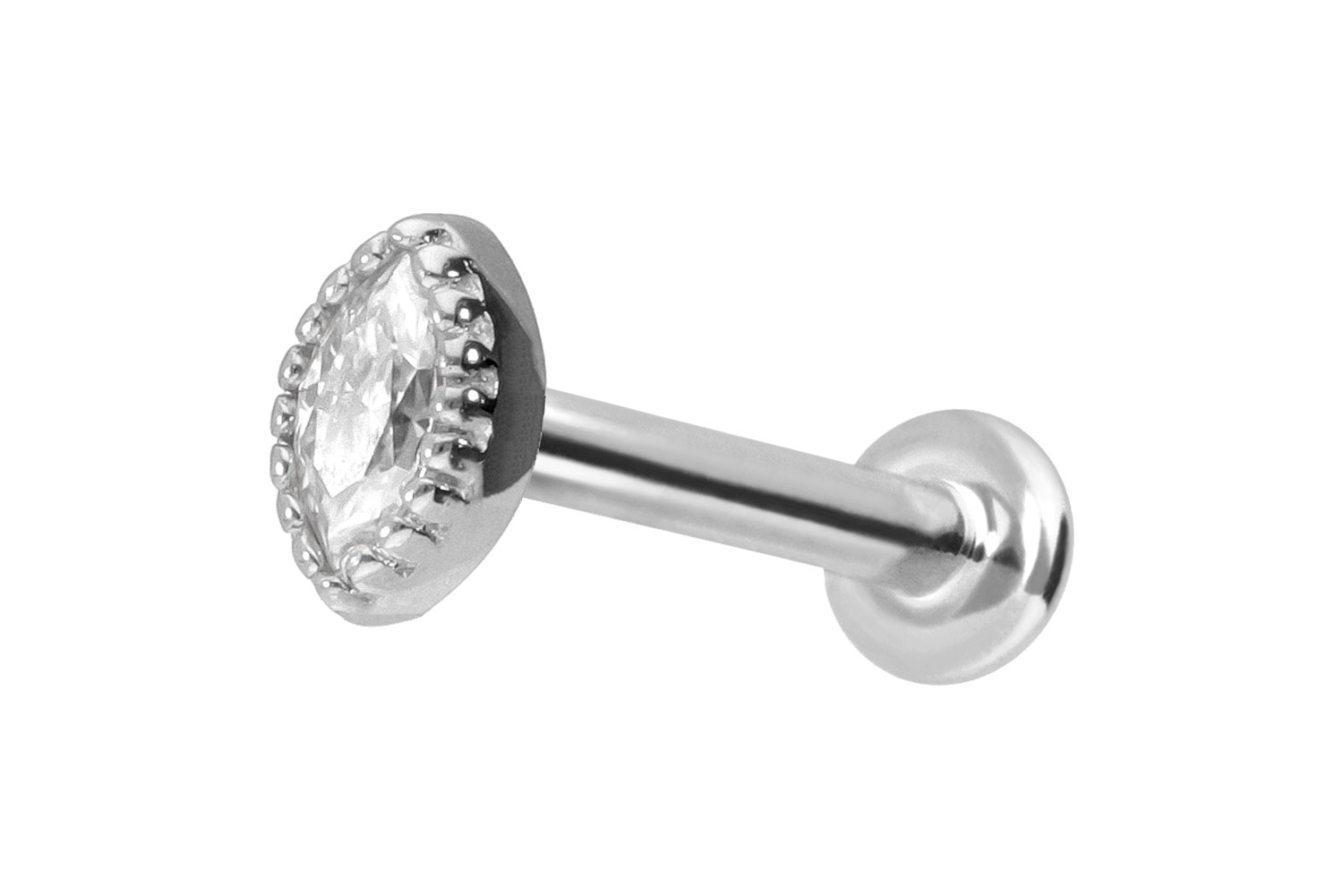 14 Karat Gold Labret Piercing mit Push Fit MOISSANIT-OVAL